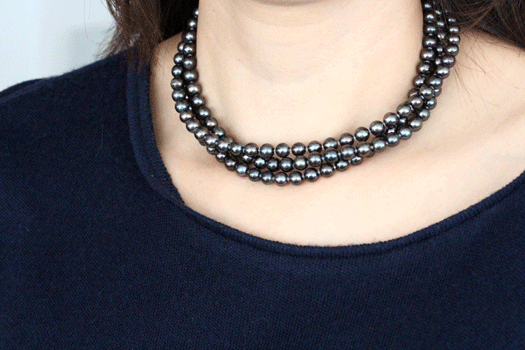 tahitian pearl long necklace with triple